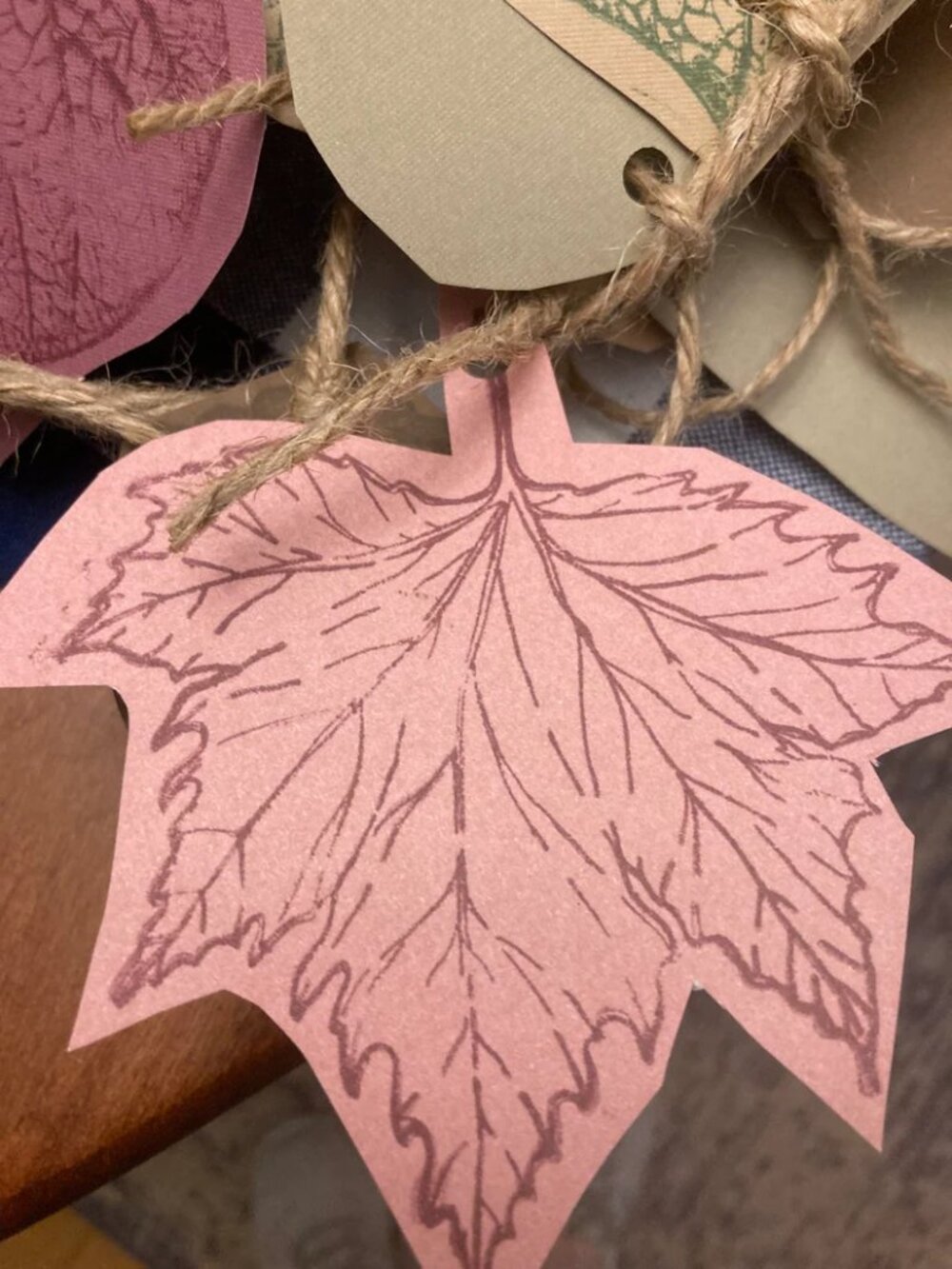 285 Hand Stamped Fall Leaf Garland for Mantle, Doorway Decor, Table Top, Archway